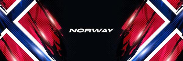Norway Flag in Brush Paint Style with Halftone and Glowing Light Effects. Norway National Flag Background with Grunge Concept vector