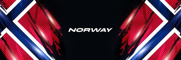 Norway Flag in Brush Paint Style with Halftone and Glowing Light Effects. Norway National Flag Background with Grunge Concept vector