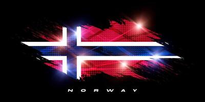 Norway Flag in Brush Paint Style with Halftone and Glowing Light Effects. Norway National Flag Background with Grunge Concept vector