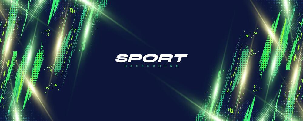 Abstract Blue and Green Brush Texture Background with Halftone and Glowing Light Effects. Sport Background with Grunge Style. Scratch and Texture Elements For Design