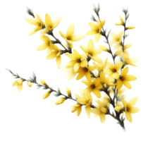 AI generated A forsythia flower branch bursts with bright yellow flowers png