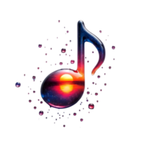 AI generated Watercolor droplets forming a musical note, reflecting a vibrant sunset. png