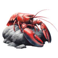 AI generated A red lobster stands alone on a rock png
