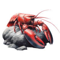 AI generated A red lobster stands alone on a rock png