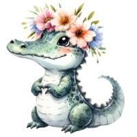 AI generated cute alligator with background png