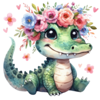 AI generated cute alligator with background png