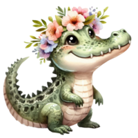 AI generated cute alligator with background png