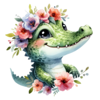 AI generated cute alligator with background png