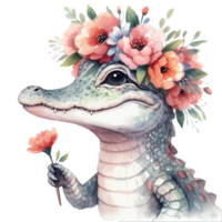 AI generated cute alligator with background png