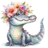 AI generated cute alligator with background png