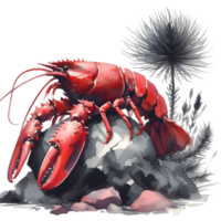 AI generated A red lobster stands alone on a rock png