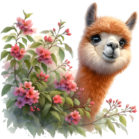 ai gegenereerd alpaca met kleurrijk bloemen png