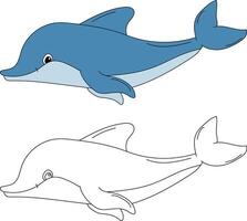 Dolphin Clipart Set. Colorful and Outline Dolphins vector