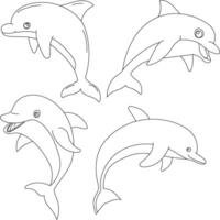 contorno delfín clipart conjunto vector