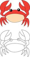 Crab Clipart Set. Colorful and Outline Crabs from The Sea Life vector