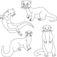 Outline Otter Clipart Set. Aquatic Animal Sea Otter from Sea Life vector