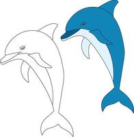 Dolphin Clipart Set. Colorful and Outline Dolphins vector