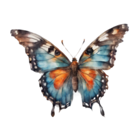 AI generated A single, vibrant butterfly with outstretched wings, captured in a detailed watercolor. png