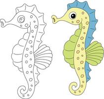 Seahorse Clipart Set. Outline and Colorful Seahorses vector