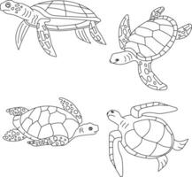 Outline Sea Turtle Clipart Set vector