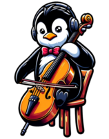 AI generated Penguin Cello Artist illustration png