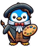 AI generated Penguin Renaissance Painter illustration png