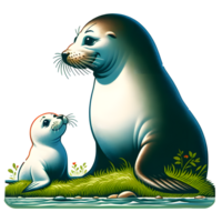 AI generated Seals Warm family illustration png