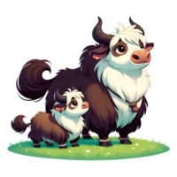 AI generated Domestic yak Warm family illustration png