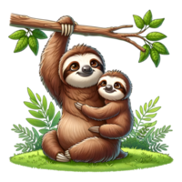 AI generated Sloths Warm family illustration png