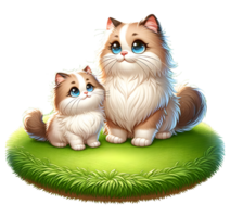 AI generated Ragamuffin Cat Warm family illustration png