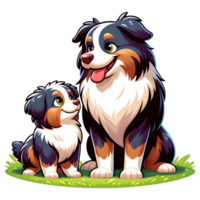 Australian Shepherd warm family PNG illustration