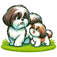 AI generated Shih Tzu Dog warm family illustration png