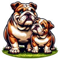 AI generated Bulldog Dog warm family illustration png