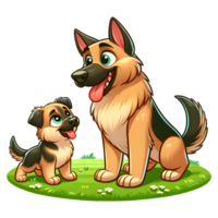 AI generated German Shepherd Dog warm family illustration png