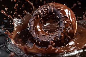 ai generado chocolate escarchado rosquilla con asperja es un dulce postre tratar desde el panadería foto