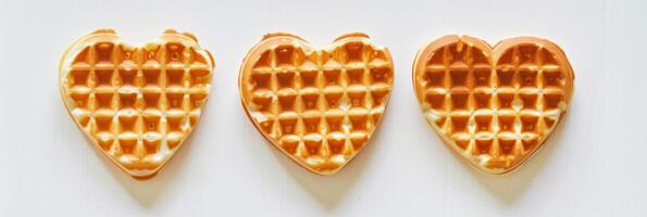 AI generated Heart-shaped waffles arranged for a delightful and delicious breakfast treat photo