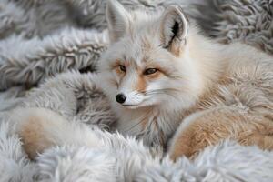 AI generated A fox with fluffy fur resting peacefully in a natural wildlife setting photo