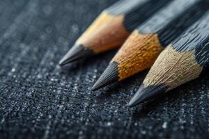 AI generated Graphite pencils in close-up with copyspace on a textured art drawing surface photo