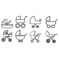 bebé carro icono vector colocar. paseante ilustración firmar recopilación. bebé símbolo o logo.