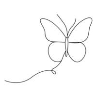 Continuous one line butterfly outline vector isolated on white background. Vector Illustration