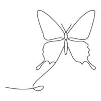 Continuous one line butterfly outline vector isolated on white background. Vector Illustration