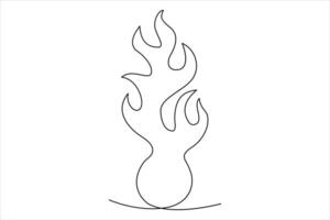 Continuous one line drawing fire art Vector illustration of white background