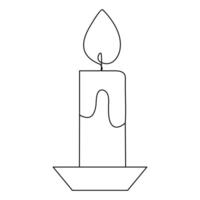 Burning fire candle continuous one line drawing vector isolated on white. Vector illustration.