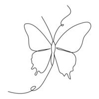 Continuous one line butterfly outline vector isolated on white background. Vector Illustration