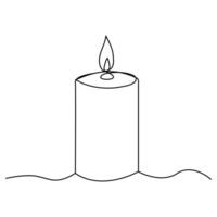 Burning fire candle continuous one line drawing vector isolated on white. Vector illustration.