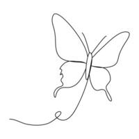 Continuous one line butterfly outline vector isolated on white background. Vector Illustration