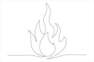 Continuous one line drawing fire art Vector illustration of white background