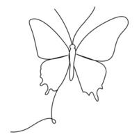 Continuous one line butterfly outline vector isolated on white background. Vector Illustration