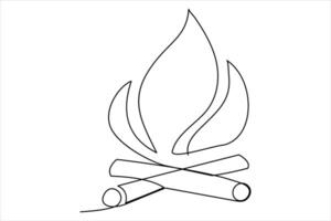 Continuous one line drawing fire art Vector illustration of white background