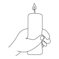 Burning fire candle continuous one line drawing vector isolated on white. Vector illustration.